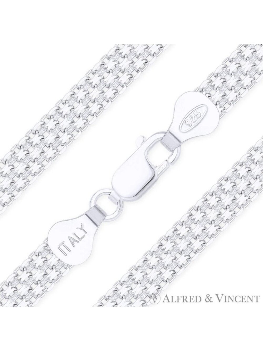 6mm 2-Row Bismark Link Italian Chain Anklet in .925 Sterling Silver Size 10